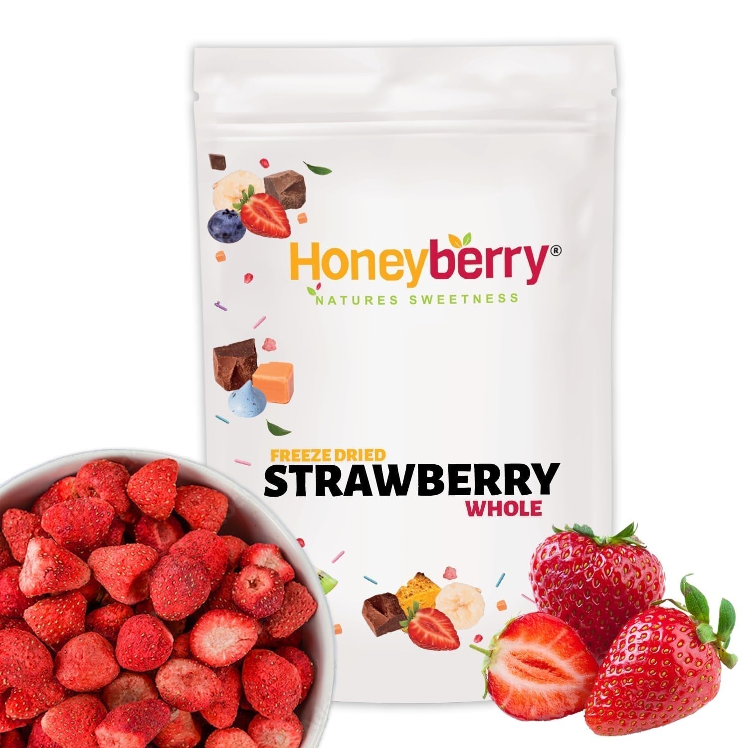 Fresas enteras liofilizadas 100g - Frutas liofilizadas - Frutas secas liofilizadas - Fresas secas - Perfecto para repostería, decoración de tartas, snacks, muesli y postres Productos deshidratados Naty Shop 100G
