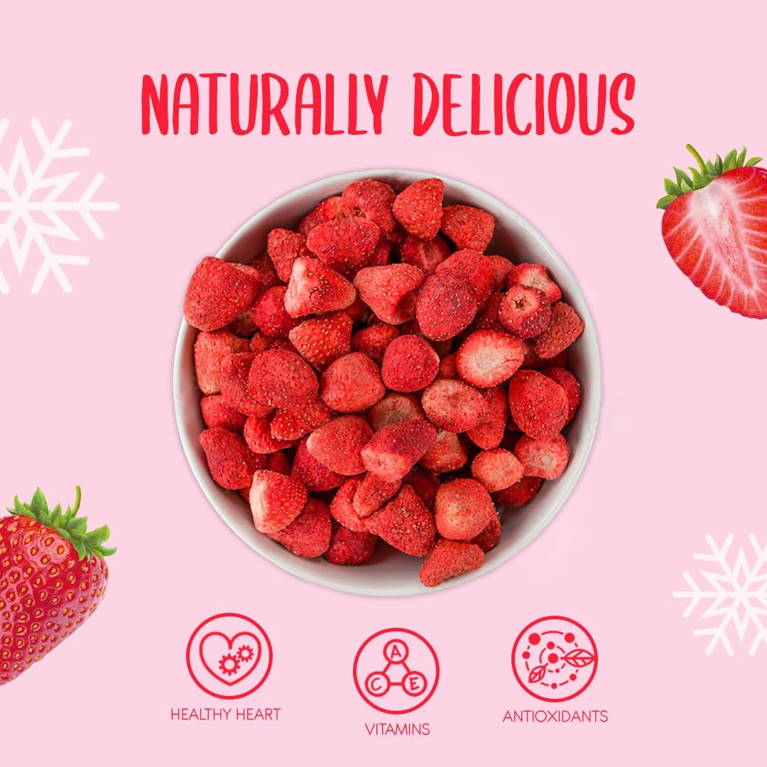 Fresas enteras liofilizadas 100g - Frutas liofilizadas - Frutas secas liofilizadas - Fresas secas - Perfecto para repostería, decoración de tartas, snacks, muesli y postres Productos deshidratados Naty Shop