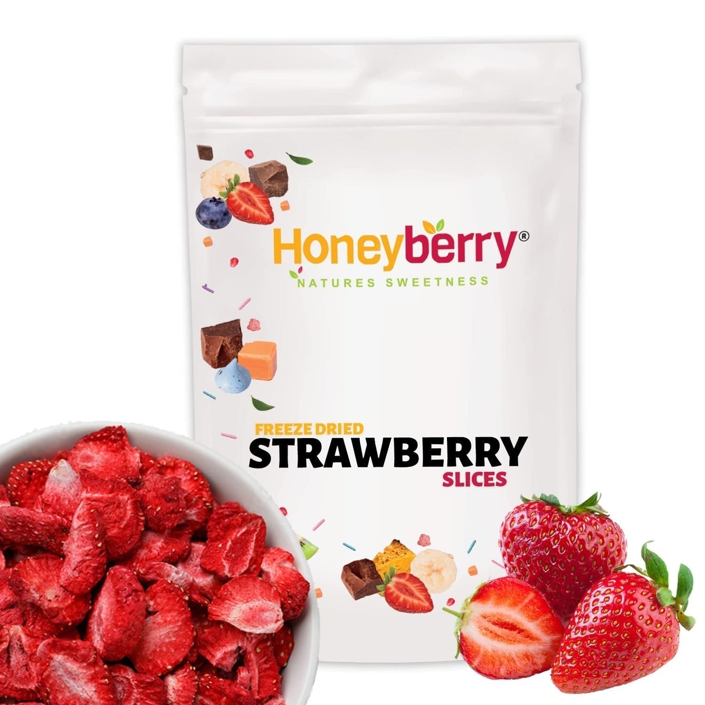 Fresas liofilizadas 150g - Fresas liofilizadas en rodajas - Frutos secos liofilizados - Frutos de fresa secos - Perfecto para repostería, decoración, snacks, muesli, postres Productos deshidratados Naty Shop 150G