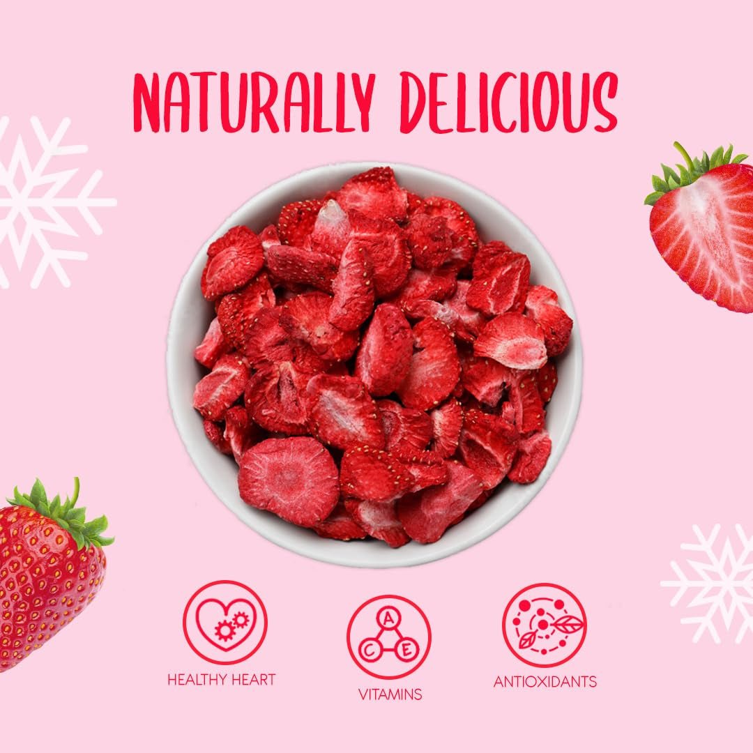 Fresas liofilizadas 150g - Fresas liofilizadas en rodajas - Frutos secos liofilizados - Frutos de fresa secos - Perfecto para repostería, decoración, snacks, muesli, postres Productos deshidratados Naty Shop