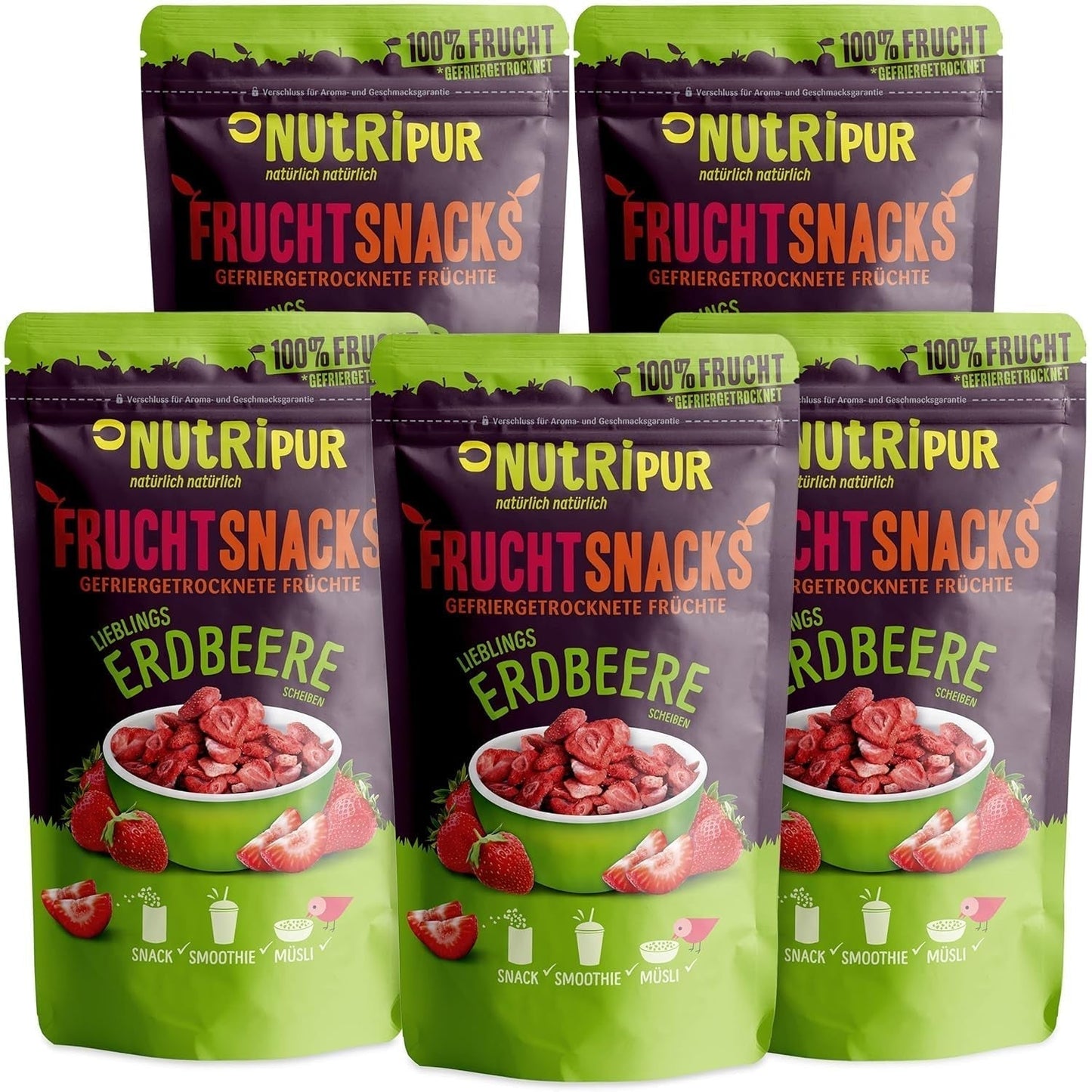 Fresas Liofilizadas 300g: Fresas Secas en Rodajas Sin Azúcar - Fresas Liofilizadas con Pura Fruta, Llenas de Sabor: Bayas Liofilizadas - NUTRIPUR Frutos Secos Naty Shop Productos Deshidratados 70G (Pack de 5) Fresas