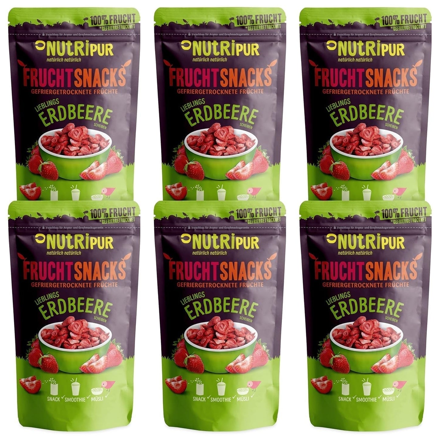 Fresas Liofilizadas 300g: Fresas Secas en Rodajas Sin Azúcar - Fresas Liofilizadas con Pura Fruta, Llenas de Sabor: Bayas Liofilizadas - NUTRIPUR Frutos Secos Naty Shop Productos Deshidratados 25G (Pack de 6) Fresas