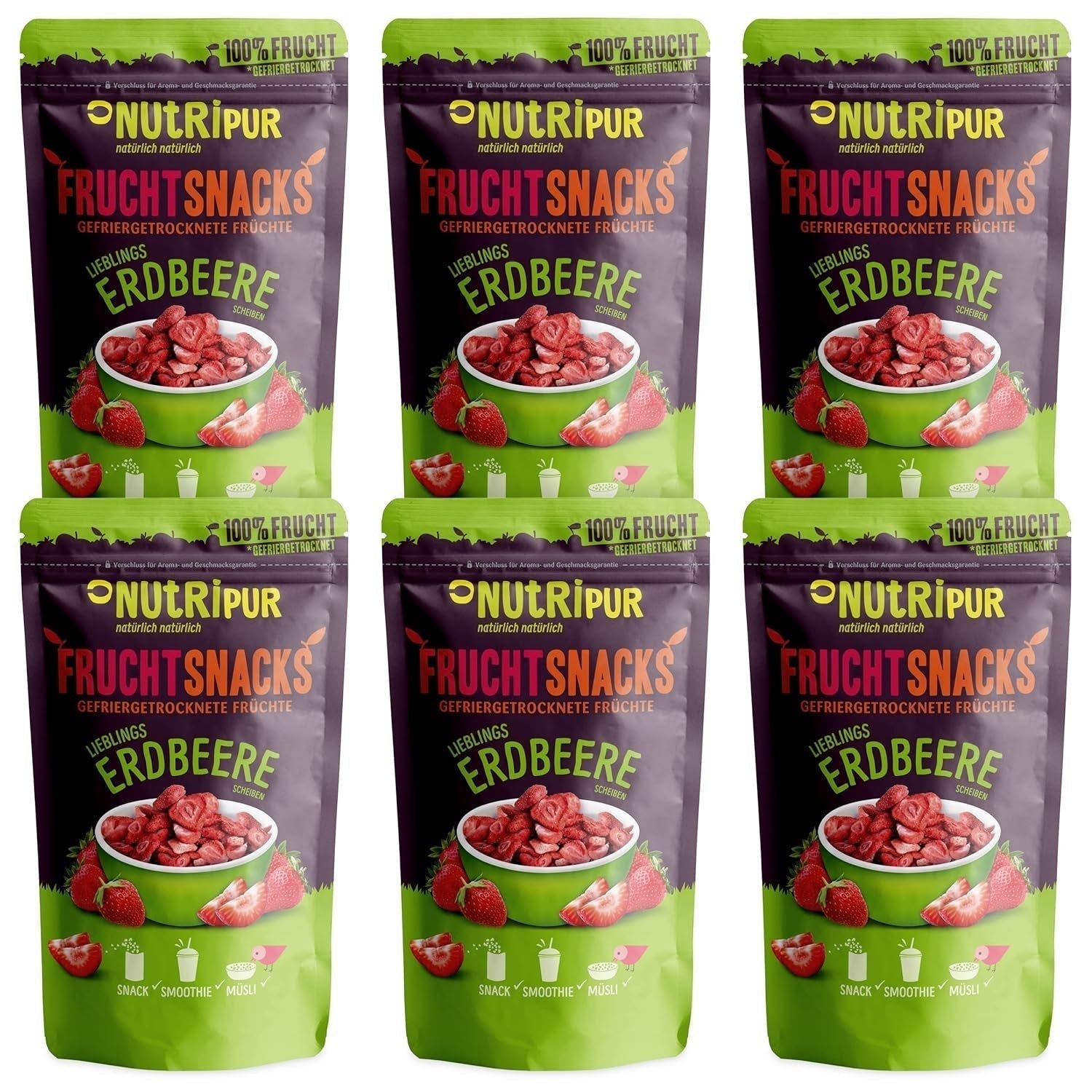 Fresas Liofilizadas 300g: Fresas Secas en Rodajas Sin Azúcar - Fresas Liofilizadas con Pura Fruta, Llenas de Sabor: Bayas Liofilizadas - NUTRIPUR Frutos Secos Naty Shop Productos Deshidratados 25G (Pack de 6) Fresas