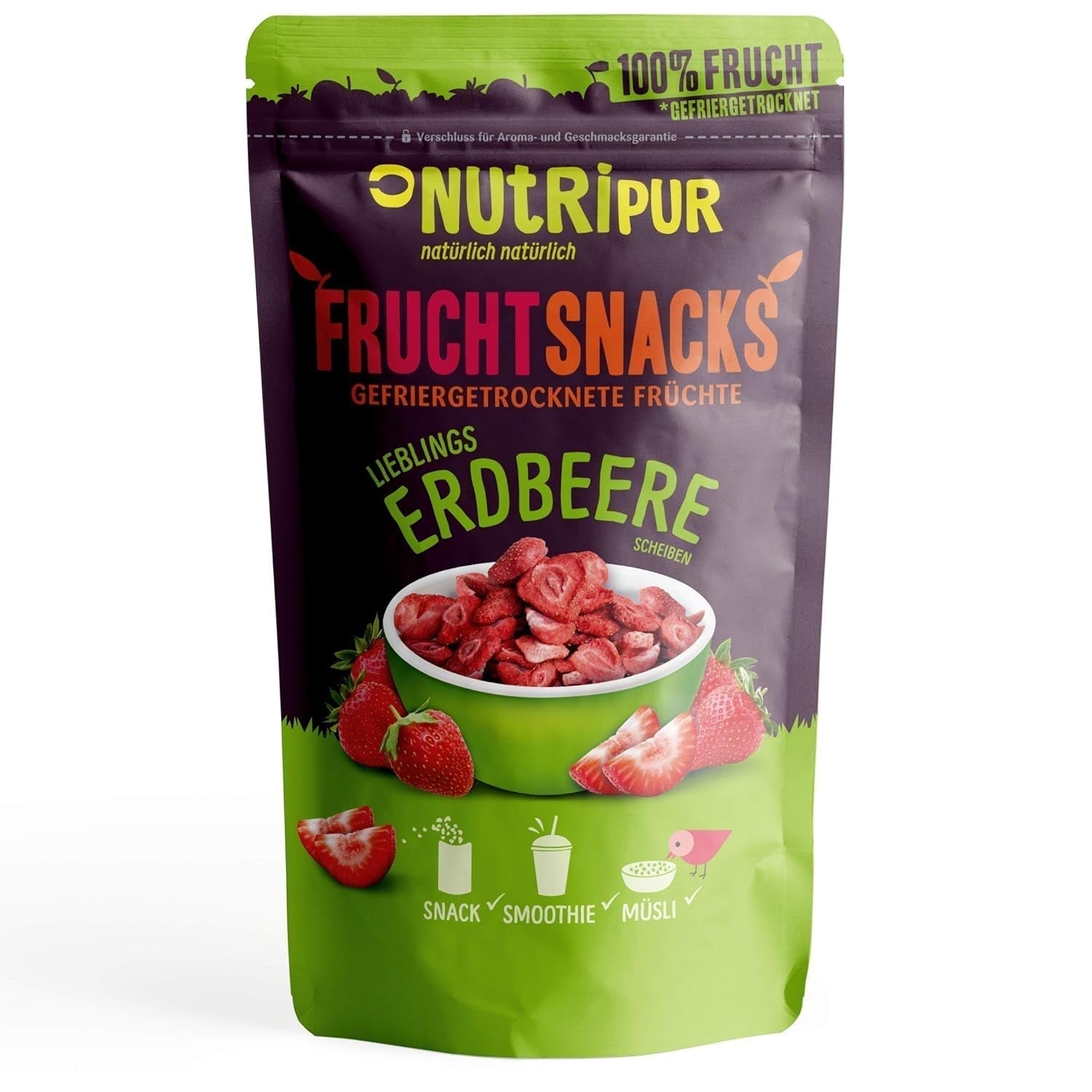Fresas liofilizadas 300g: fresas secas en rodajas sin azúcar - Fresas liofilizadas con pura fruta, llenas de sabor: frutos rojos liofilizados - NUTRIPUR frutos secos Naty Shop productos deshidratados 25G (pack de 1) Fresas