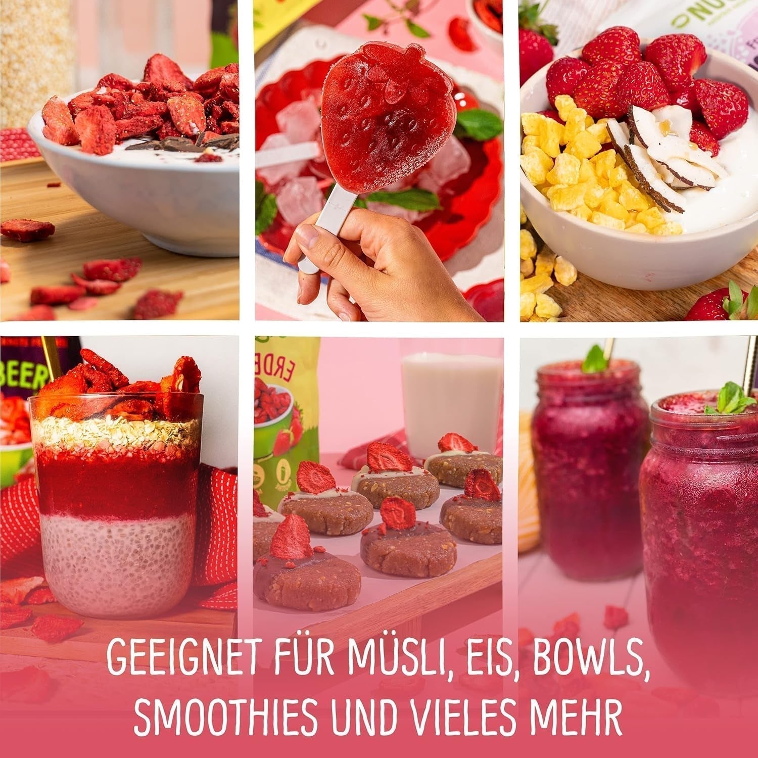 Fresas liofilizadas ecológicas: 70g de fresas secas para smoothie bowls, muesli, toppings de gachas - frutos rojos liofilizados sin azúcares añadidos - fresas liofilizadas - frutas NutriPur Productos deshidratados Naty Shop