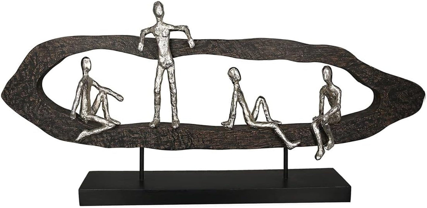 Casablanca diseño moderno GILDE Deco Escultura Figura - Best Friends - Hang Out Plata, madera/aluminio - ancho 75 cm Estatuillas y esculturas Naty Shop Colores negro, plata Alto 35 cm