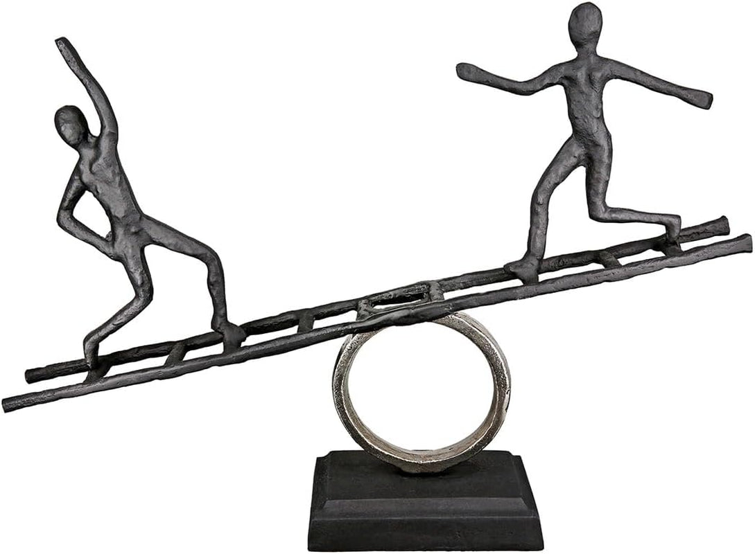 Casablanca gran escultura decorativa - escultura redonda de aluminio y madera color: plata natural - decoración salón regalo de cumpleaños altura 46 cm Estatuillas y esculturas Naty Shop Antracita, plata Altura 35 cm