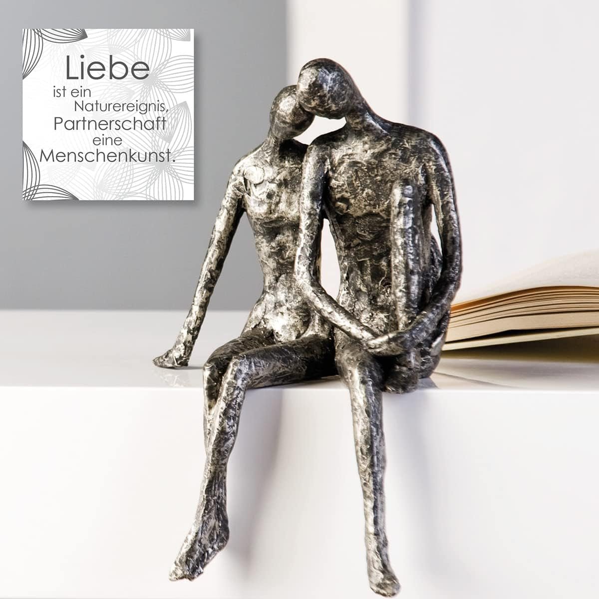 Escultura Casablanca - Figura decorativa pareja - Poliresina - Color: plata antigua Alto 25 cm Estatuillas y esculturas Naty Shop