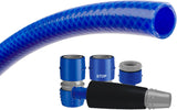 Juego de manguera de jardín TATAY Blue Line 25 metros Ø3/4" 19mm, 3 capas, fabricada en España, resistencia 20 bar y +60°/-20°, trenzada, sin cadmio ni plomo, libre de BPA, anti-UV. Color azul.