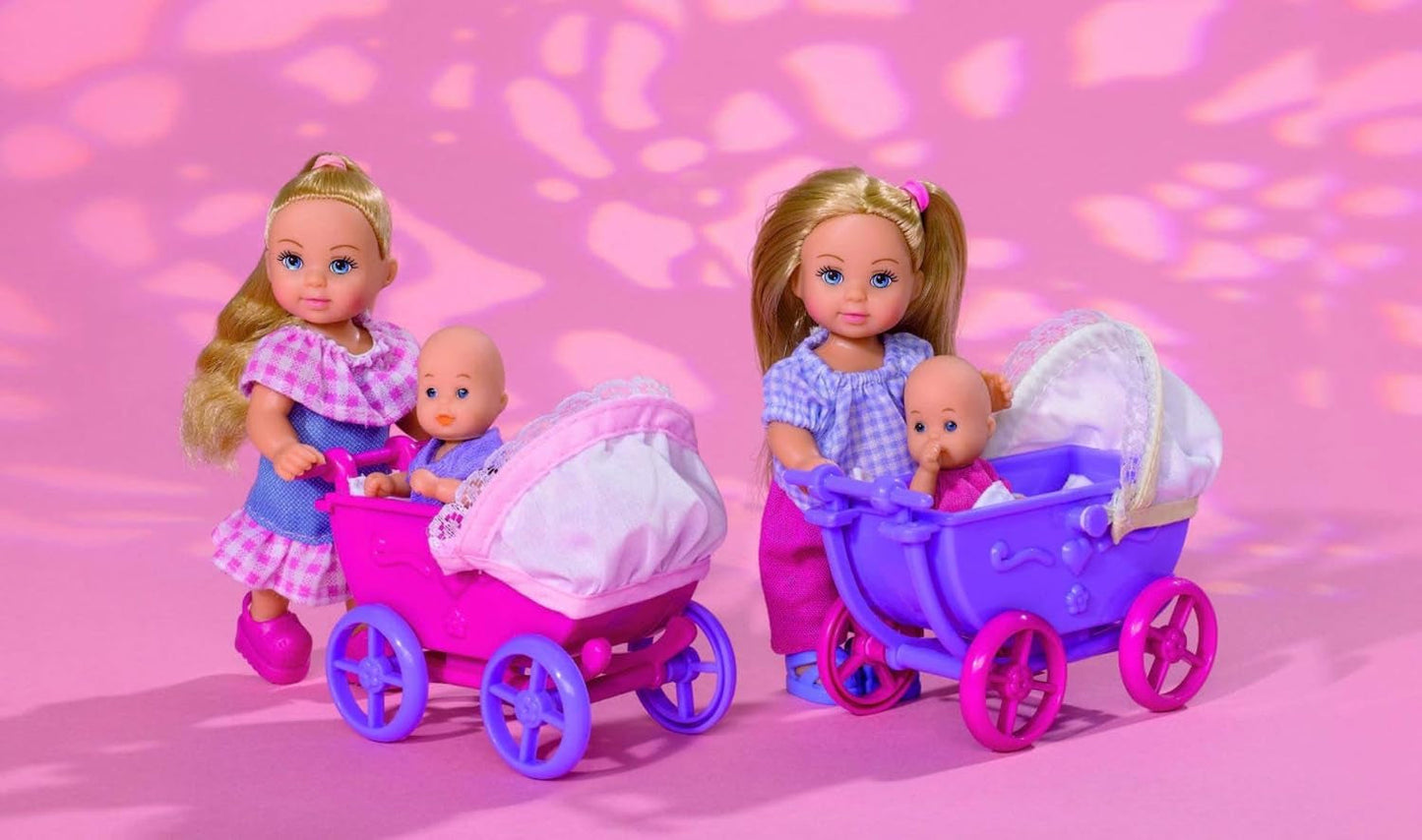 Simba 105736241 Evi Love Walk Doll 2 Muñeca Evi surtida con muñeca bebé con cochecito para muñecas incluidos accesorios Muñeca de moda 12 cm para niños a partir de 3 años