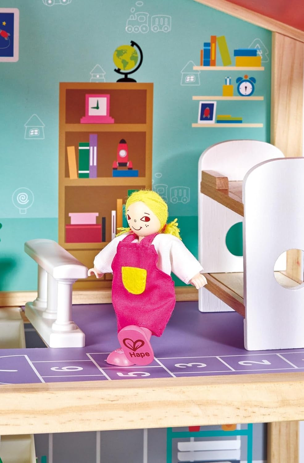 Hape Doll's Villa Casa de muñecas de madera de 10 habitaciones Juego de rol creativo que incluye muebles y accesorios Juguete educativo para edades de 3 años en adelante