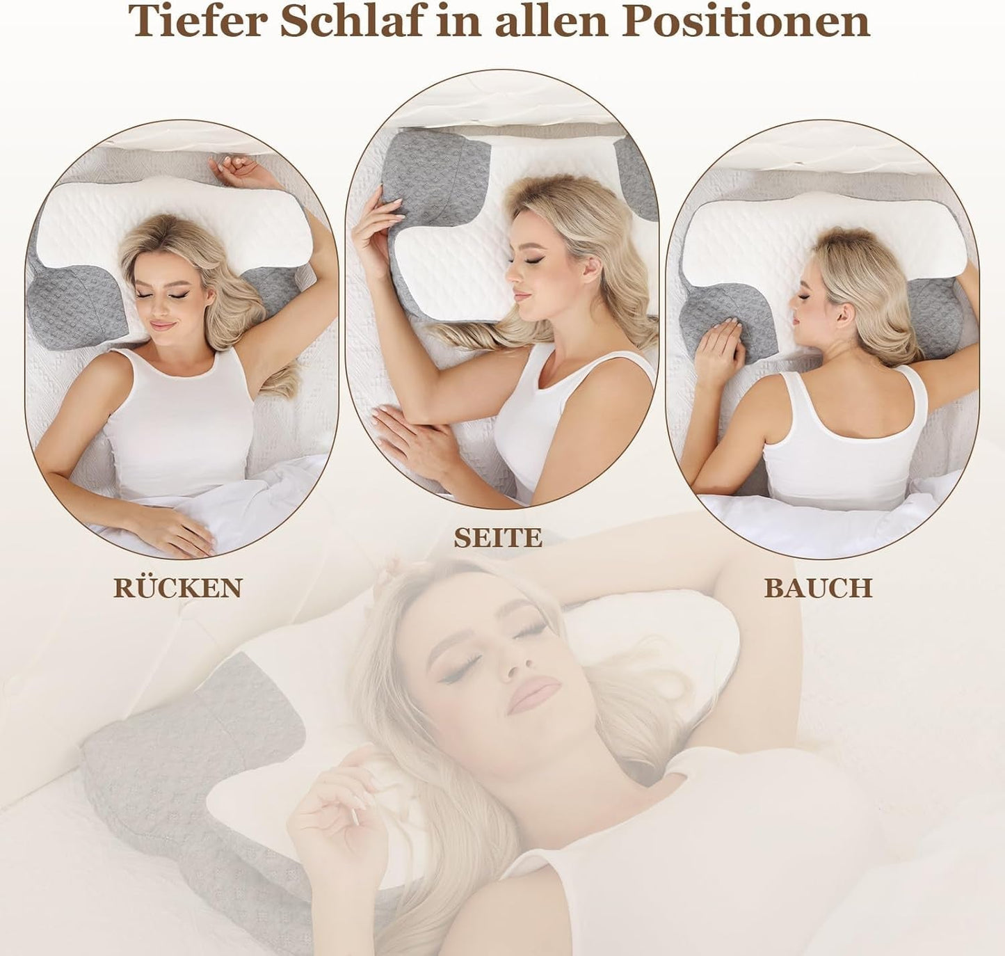 Wellsync Almohada para el cuello Almohada ergonómica Almohada viscoelástica Almohada ortopédica para personas que duermen de lado Personas que duermen boca arriba Personas que duermen boca abajo Dolor de cuello Blanco Gris Almohadas ortopédicas cervicales Naty Shop