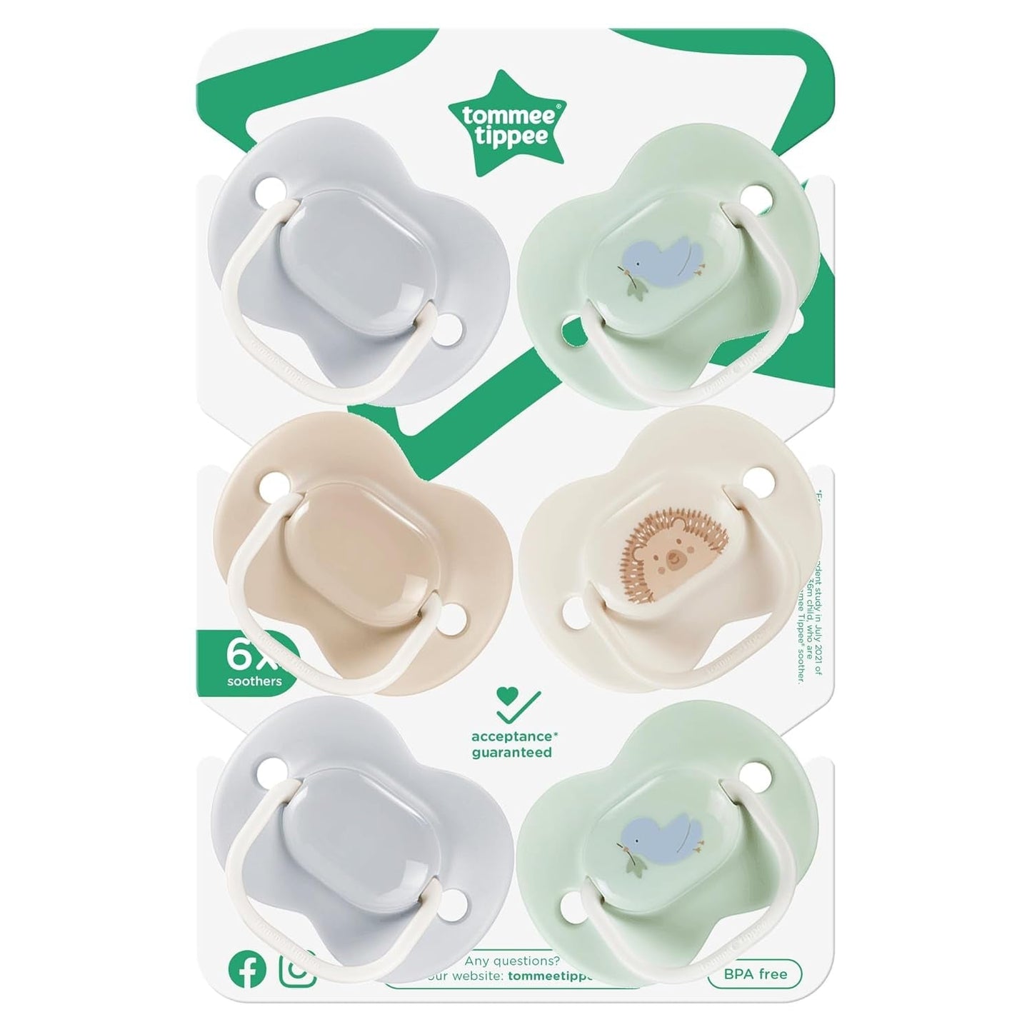 Tommee Tippee Chupetes Anytime, 0-6 meses, Pack de 6 chupetes simétricos, sin BPA