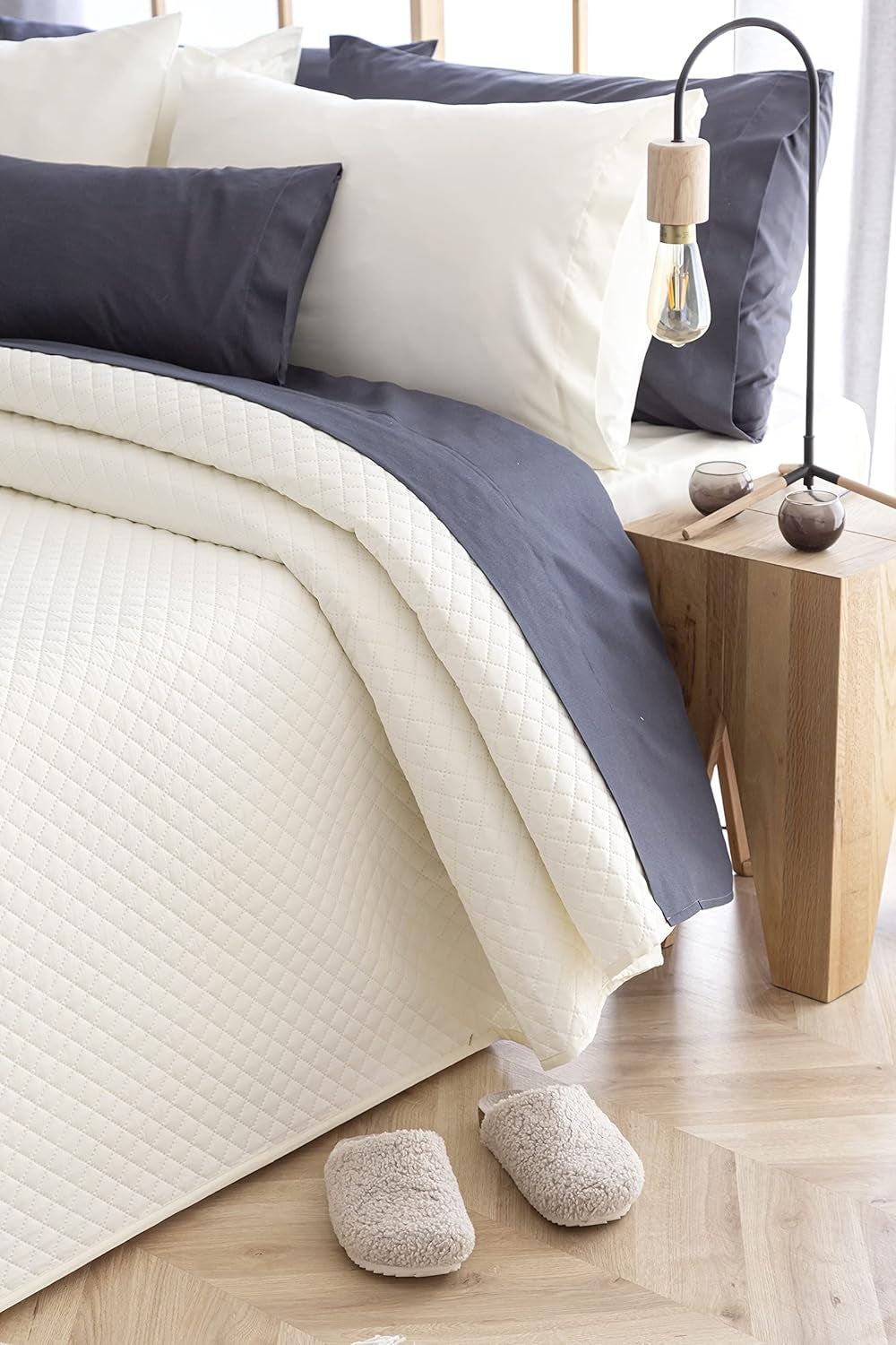 Todocama Fine Boutique Colcha Estampado de Diamantes Primavera Verano Otoño Invierno 100% Microfibra Extra Suave Colcha Multifuncional 105-200 X 260cm Beige Camas y Mantas Besuche de Todocama-Store