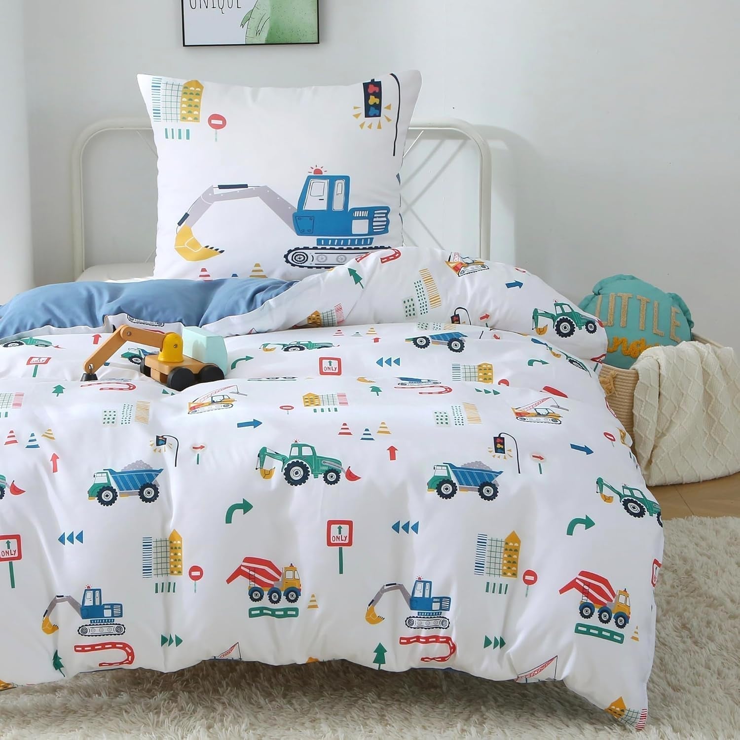 Fekohipy Bettwäsche 135X200 Mädchen Einhorn Kinderbettwäsche Rosa 3D-Druck Mikrofaser Regenbogen Kinder Bettbezug Mit Zwierzweissung Und 1 Kissenbezug 80X80Cm 2-Teilige Kinderbettwäsche-Set Naty Shop Blaue Bagger 135X200Cm+80X80Cm