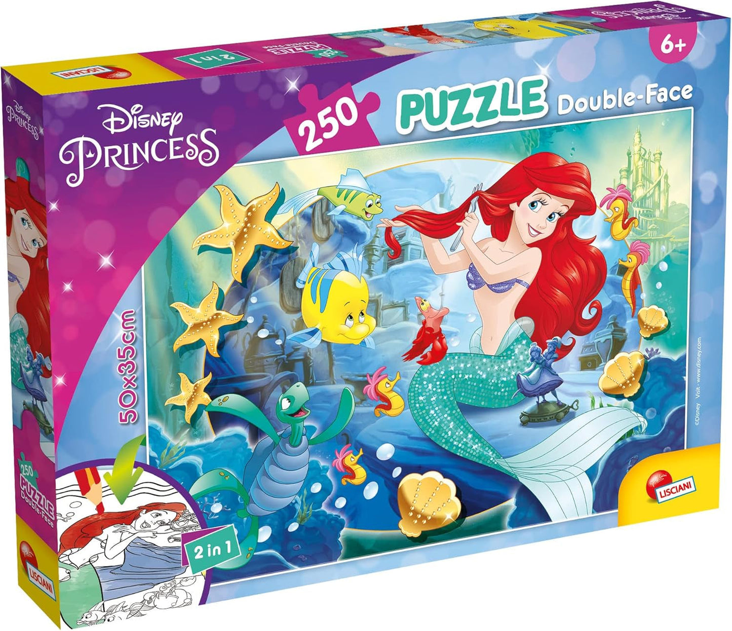 Lisciani - DISNEY Puzzle Ariel - Recrea y colorea las escenas de tus cajas favoritas - A partir de 7 años - ROMPECABEZAS GRANDE de 250 piezas - Fomenta la destreza Puzzle Naty Shop Título predeterminado