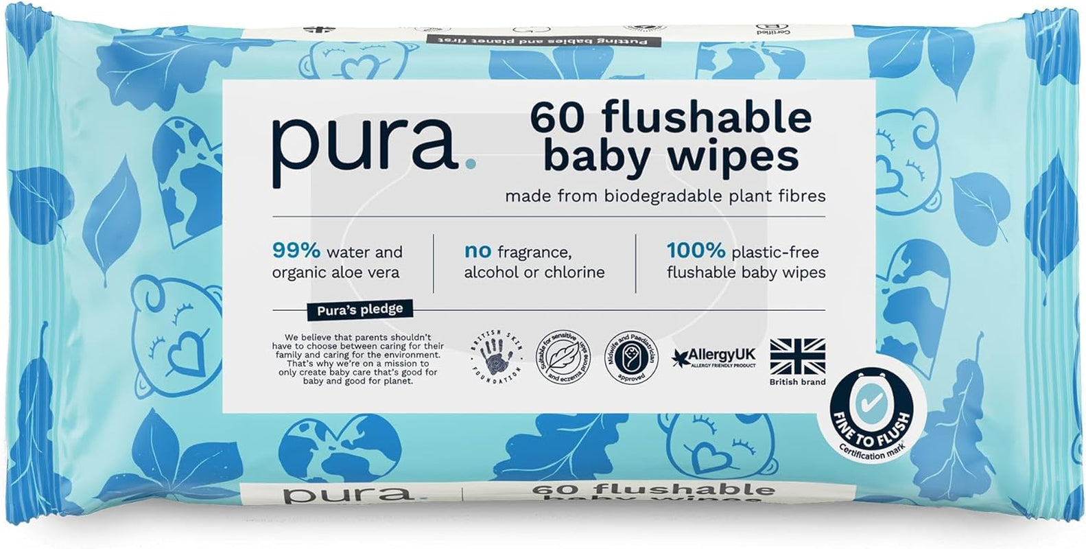 Toallitas desechables ecológicas para bebés para pieles sensibles del bebé 70 toallitas (1 paquete) 99% de agua 100% sin plástico para pieles sensibles Recién nacidos propensos al eccema Biodegradables Veganos