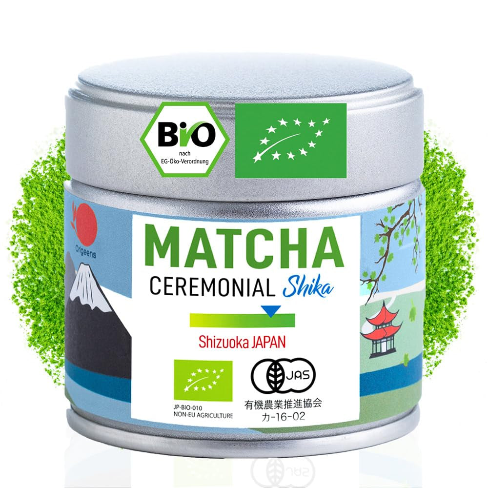 ORIGEENS BIO MATCHA CEREMONIAL GRADO "SHIKA" - Té Japonés Orgánico de Shizuoka - Matcha Latte/Usucha - Bolsa de Recarga de 30g - Té Verde Matcha Orgánico de Grado Ceremonial en Polvo