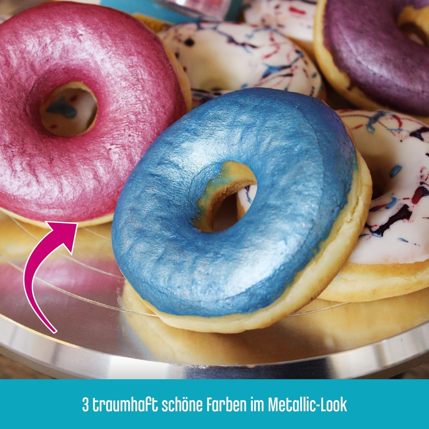 DECOCINO Polvo Colorante Pastel Metálico (3X2G) – Azul, Lila y Rosa – Colorante Alimentario en Polvo – Polvo con Purpurina Adecuado para Fondant como Decoración de Pasteles y Decoración de Pasteles!