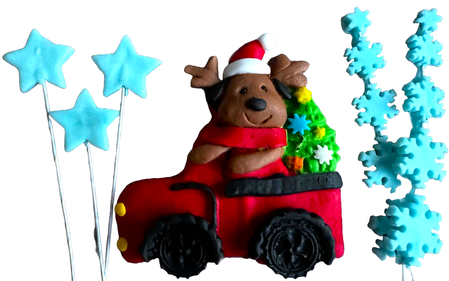 Set de 6 adornos comestibles de pasta de azúcar, Navidad, coche, osito, estrellas y copos de nieve Adornos de pasta de azúcar Naty Shop