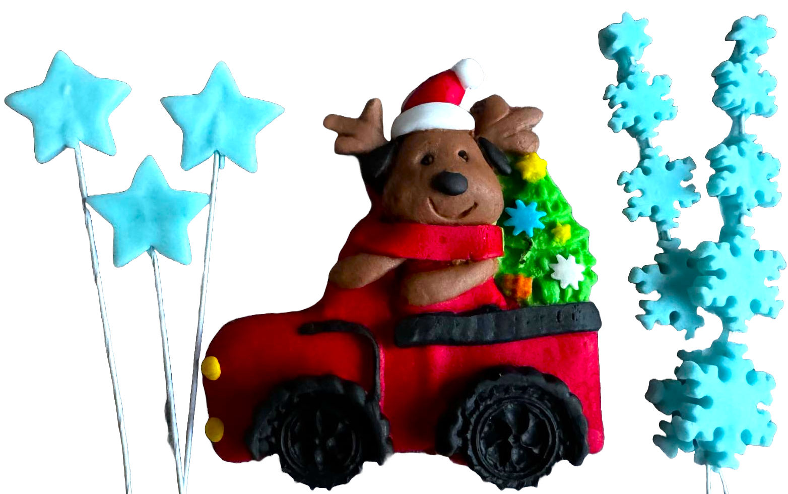 Set de 6 adornos comestibles de pasta de azúcar, Navidad, coche, osito, estrellas y copos de nieve Adornos de pasta de azúcar Naty Shop