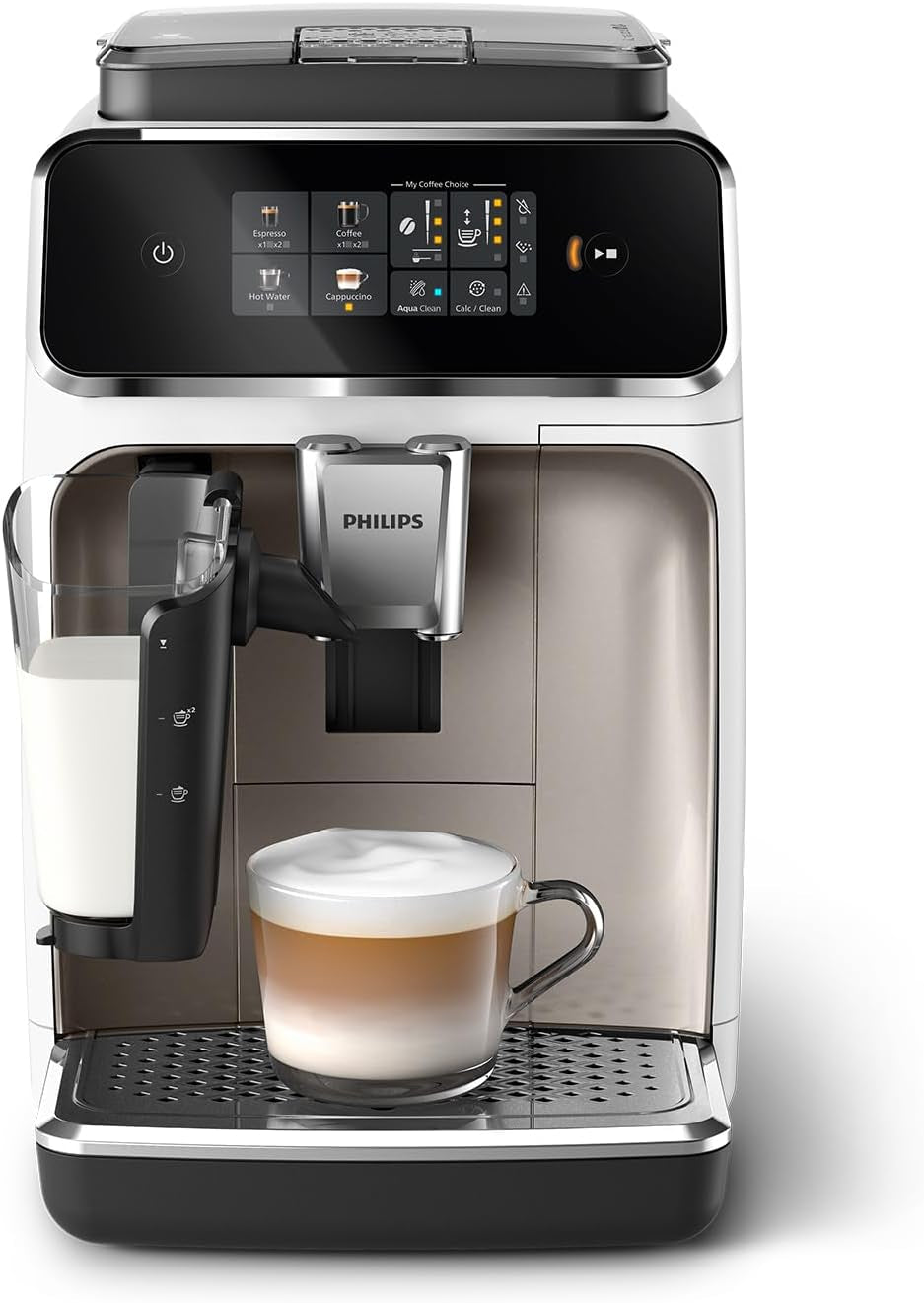Cafetera espresso automática PHILIPS serie 2300 - 4 bebidas, moderna pantalla táctil a color, sistema de preparación de leche LatteGo, SilentBrew, molinillo 100% cerámico, filtro AquaClean. Negro mate (EP2330/10)