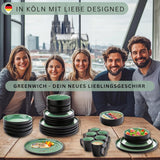 SÄNGER Greenwich | Juego de vajilla de gres, 18 piezas, juego de platos para 6, juego de vajilla (6 platos llanos, 6 platos de postre, 6 tazones), verde, resistente a los rayones, vajilla | LA COLECCIÓN DE VALOR