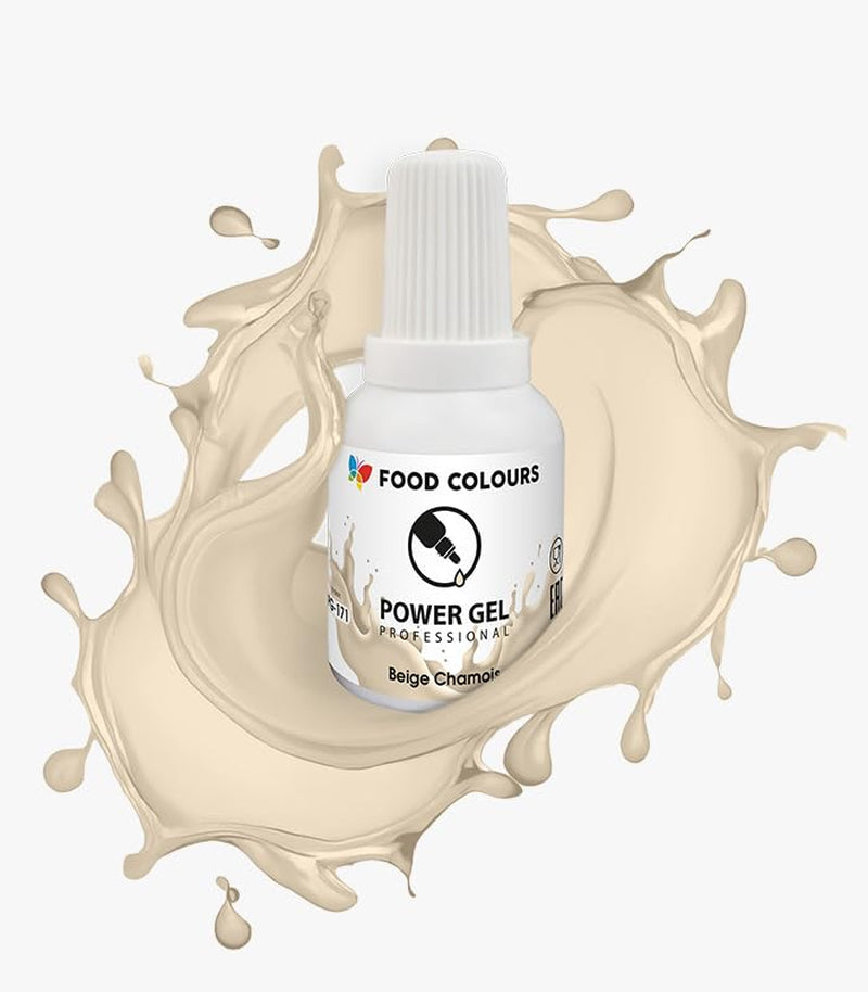 Colorante alimentario en gel, beige, color champán, 20 g. Colorante alimentario para una amplia gama de aplicaciones para decoración de tartas, tartas, natas, bizcochos, glaseado real, macarons.