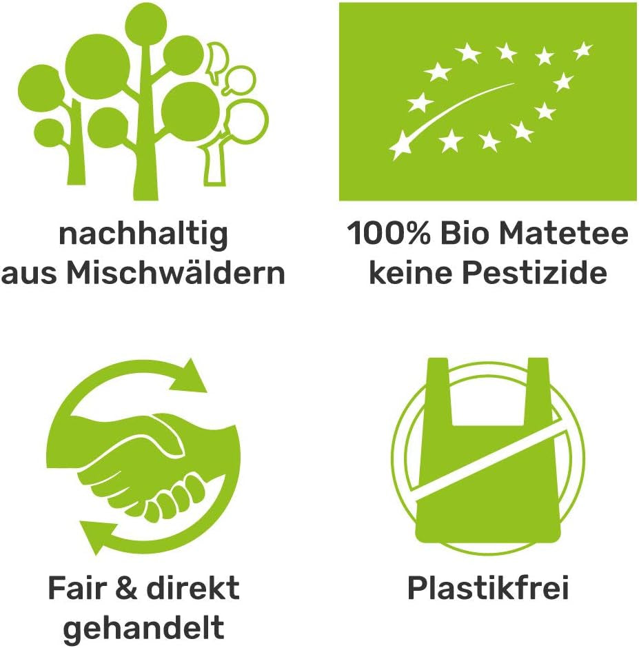 Juego de Té Mate Bio ● 3 Surtidos de Mate + 2 Mates de Acero Inoxidable de Doble Pared + 2 Bombillas + Instrucciones de Preparación (Negro)