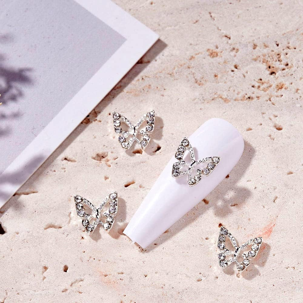 10 piezas de dijes de uñas de mariposa de aleación, piedras colgantes de Metal para decoración de uñas, piedras para diamantes, gemas, joyería de uñas, decoraciones artísticas, fabricación de joyas