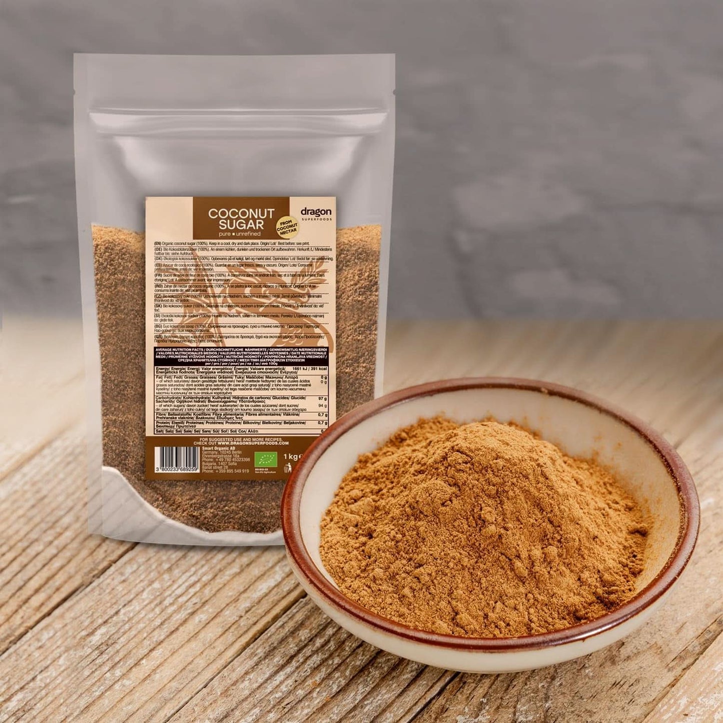 Azúcar de coco-100% ecológico, sin refinar, 1 Kg Edulcorantes Naty Shop