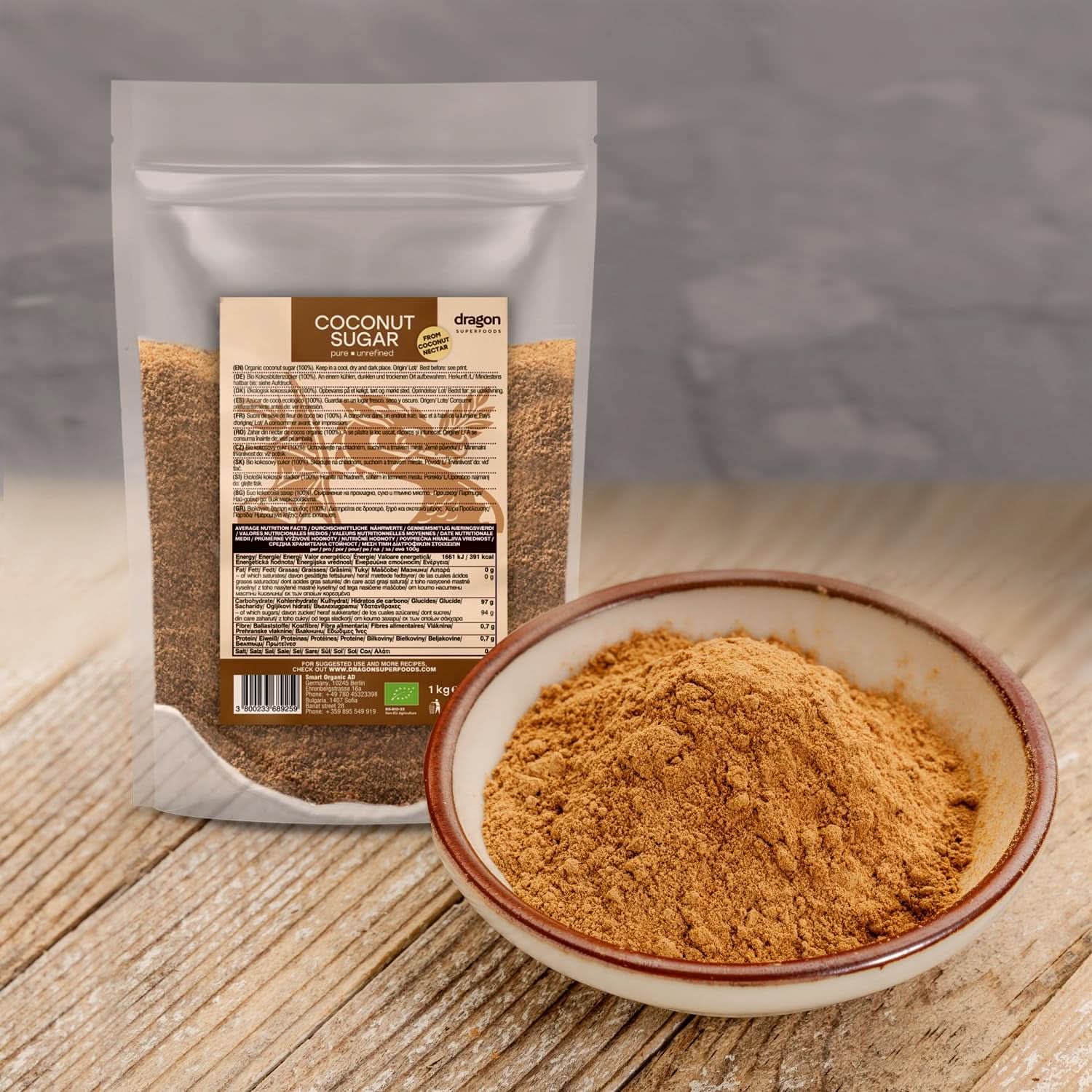 Azúcar de coco-100% ecológico, sin refinar, 1 Kg Edulcorantes Naty Shop