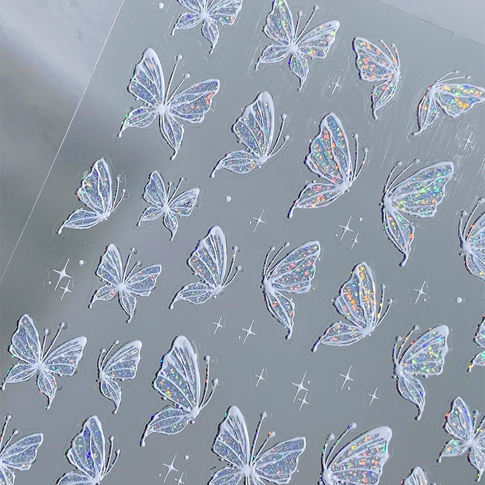 Aurora Muschel Schmetterling Nagelsticker Weiß Schmetterlinge Nail Sticker Gelee Relief Butterfly Nagelaufkleber Y2K Mariposas Nagel Sticker Nägel Nageldesign Nagel Zubehör Nail Art Stickers Nailart