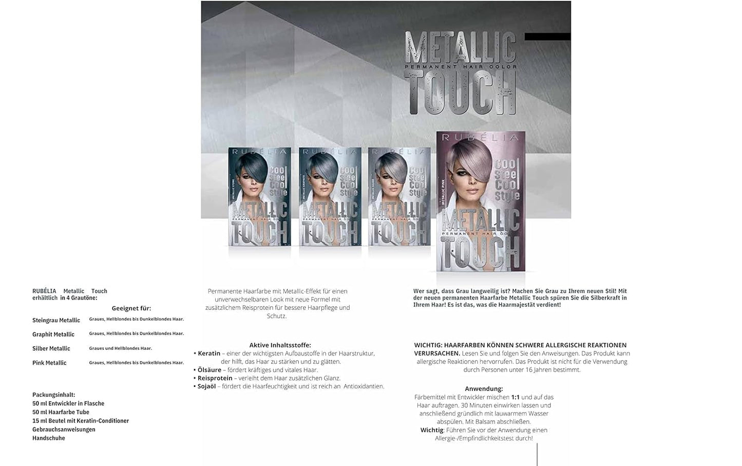 Tinte permanente Metallic Touch - Metallic Silver, 1 paquete - 115 ml Tinte para el cabello Naty Shop