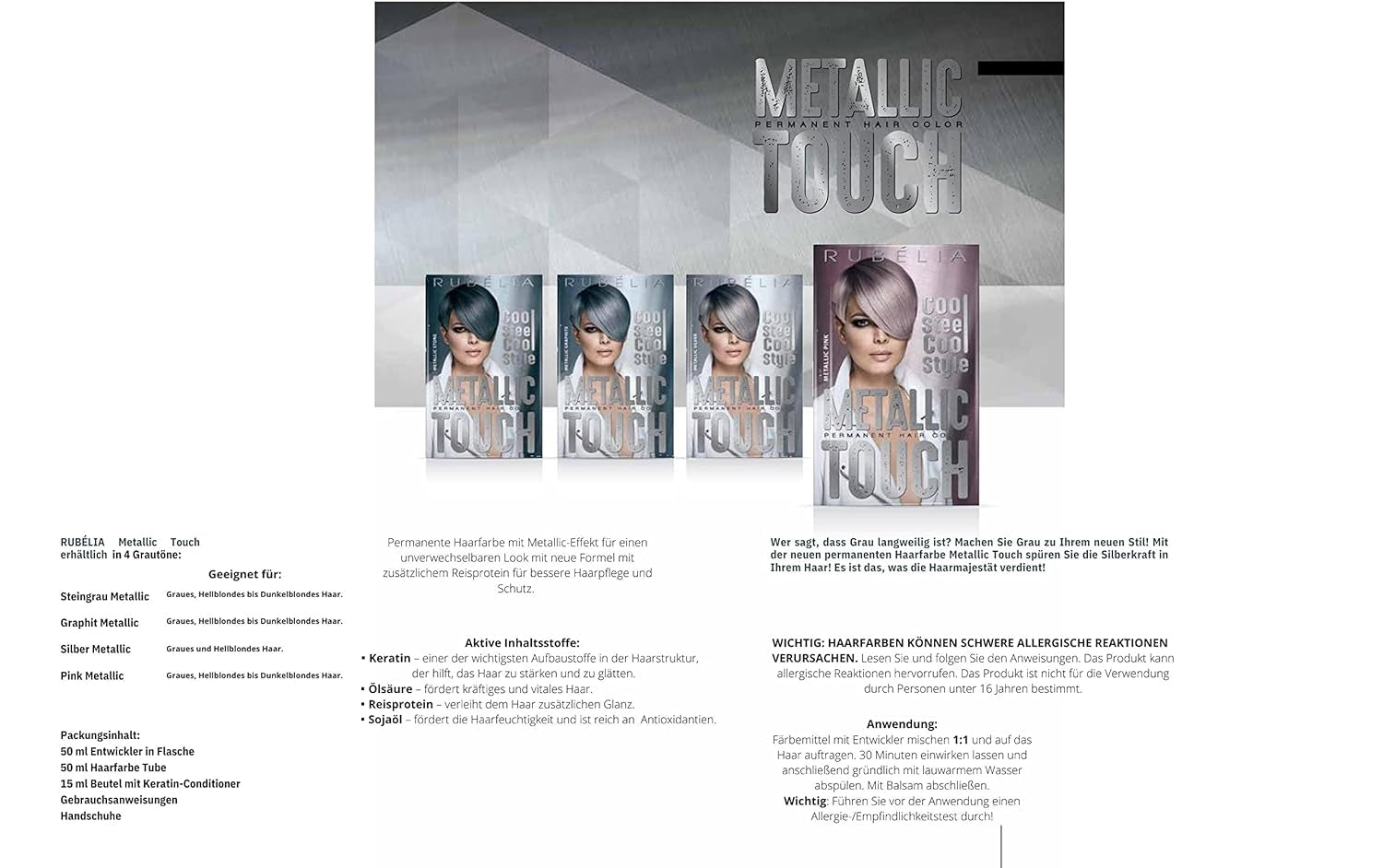 Tinte permanente Metallic Touch - Metallic Silver, 1 paquete - 115 ml Tinte para el cabello Naty Shop