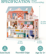 ROBUD Casa de muñecas de madera con muebles y accesorios Casas para niñas Casa de juegos Juguete para niños