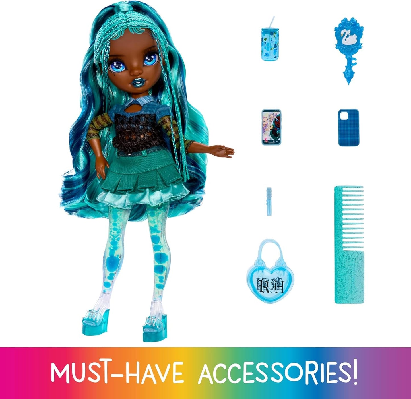 Muñeca Rainbow High Sparkle & Shine - Misty - Muñeca de moda de 28 cm con cabello turquesa y burbujas mágicas de pie, colorida, para vestirse y jugar, coleccionable para 4-12 años