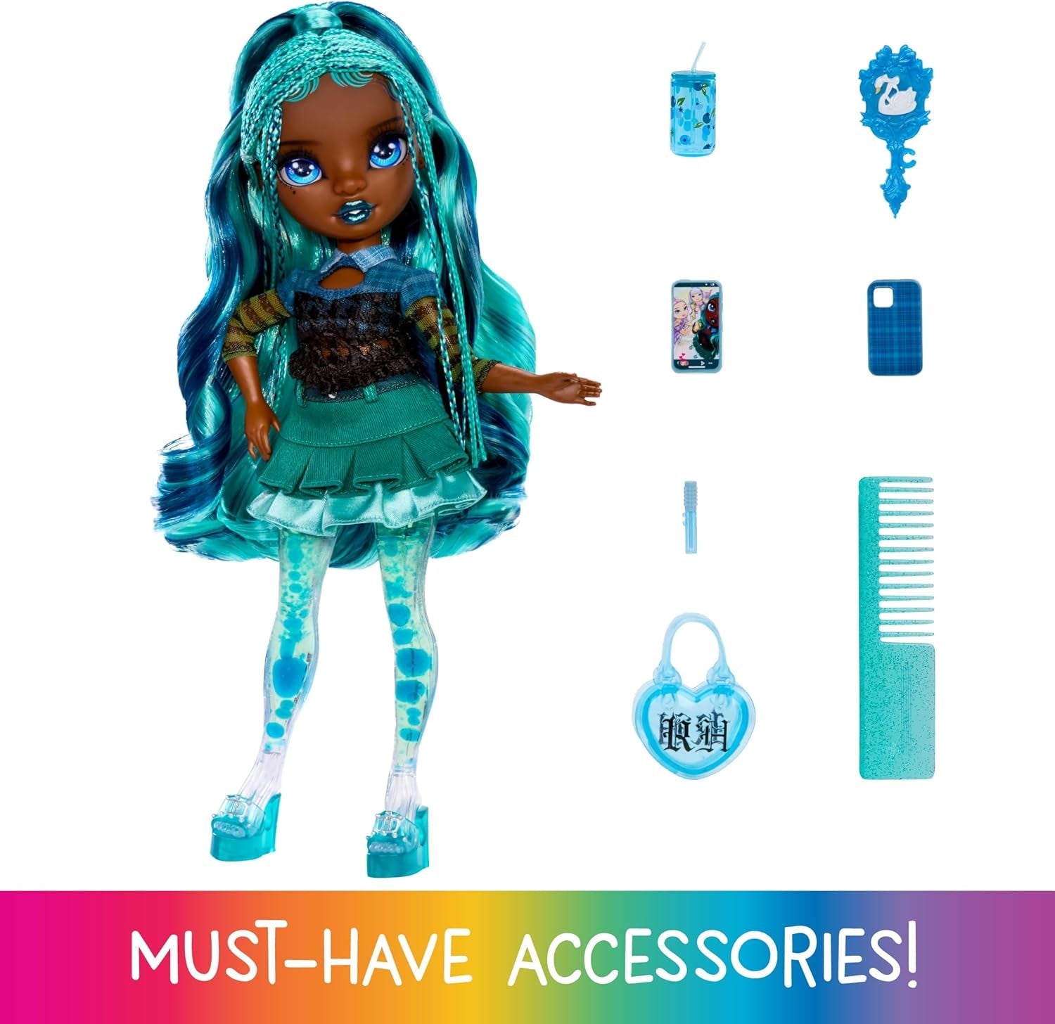 Muñeca Rainbow High Sparkle & Shine - Misty - Muñeca de moda de 28 cm con cabello turquesa y burbujas mágicas de pie, colorida, para vestirse y jugar, coleccionable para 4-12 años