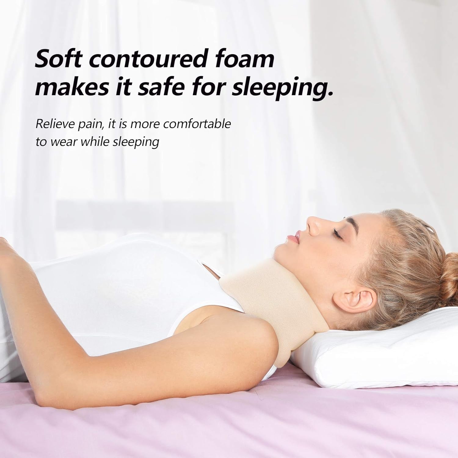 RESTCLOUD Soporte para el cuello de espuma suave, collar universal, soporte para el cuello ajustable para dormir - Alivia el dolor de cuello (blanco, cuello de 6,4 cm de profundidad, M) Almohadas ortopédicas cervicales Naty Shop