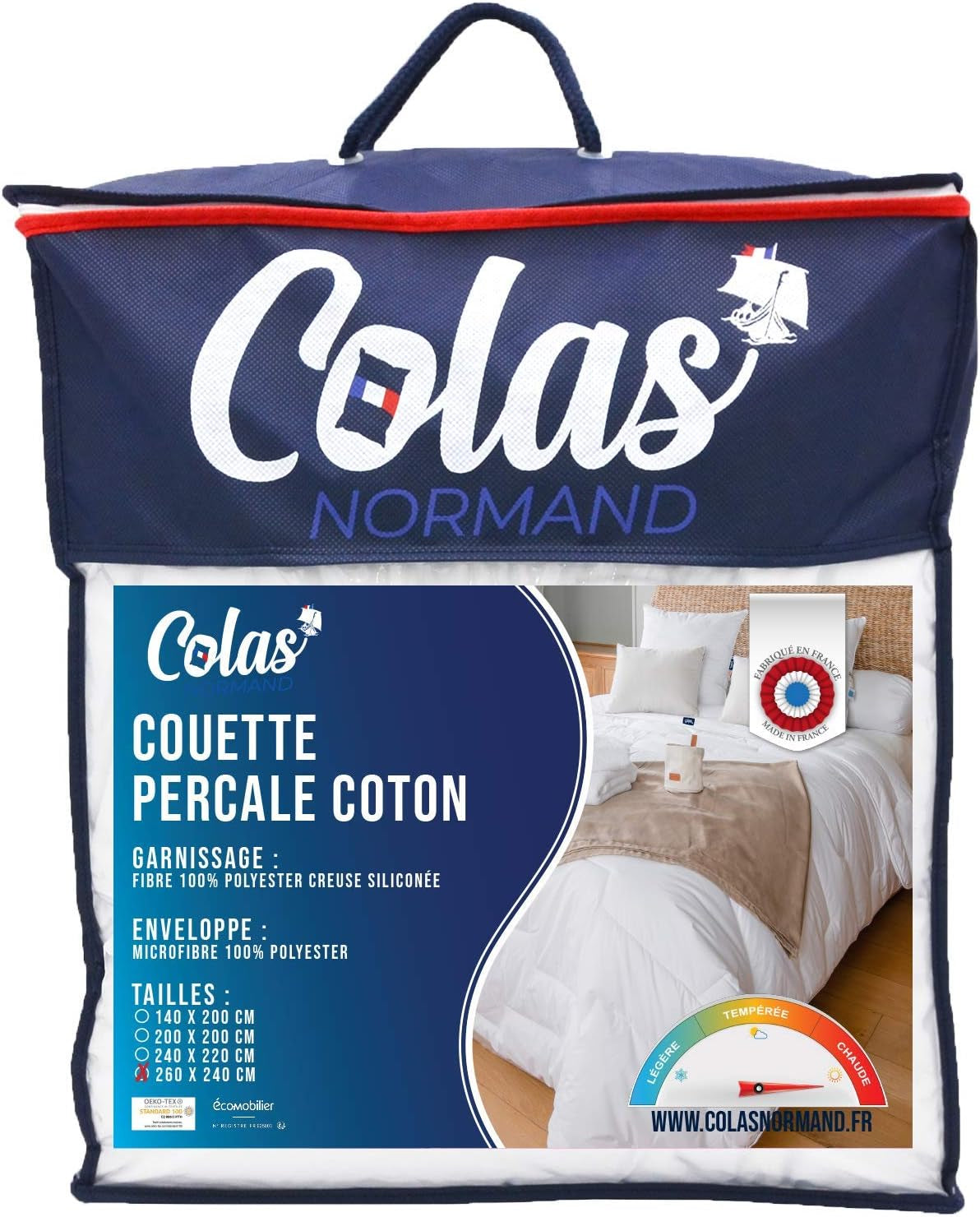 COLAS NORMAND Edredón de Algodón Percal 260 X 240 Cm Percal 100% Algodón de Alta Calidad Suave y Cómodo Durable Acabado Fino Hecho en Francia Edredones y Edredones Blancos Naty Shop 260X240 Cm Cálido
