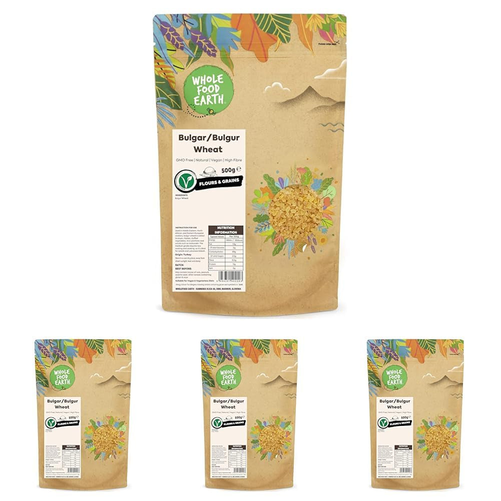 Wholefood Earth trigo bulgur - sin OGM - natural - vegano - sin lácteos - sin azúcar añadido, 500g