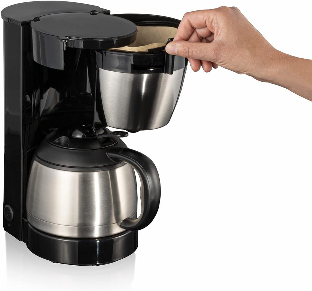 Cloer 5009 Cafetera espresso con filtro Keep Warm para hasta 8 tazas, 800 W, con jarra aislada de acero inoxidable, taza de filtro 1x4, color negro