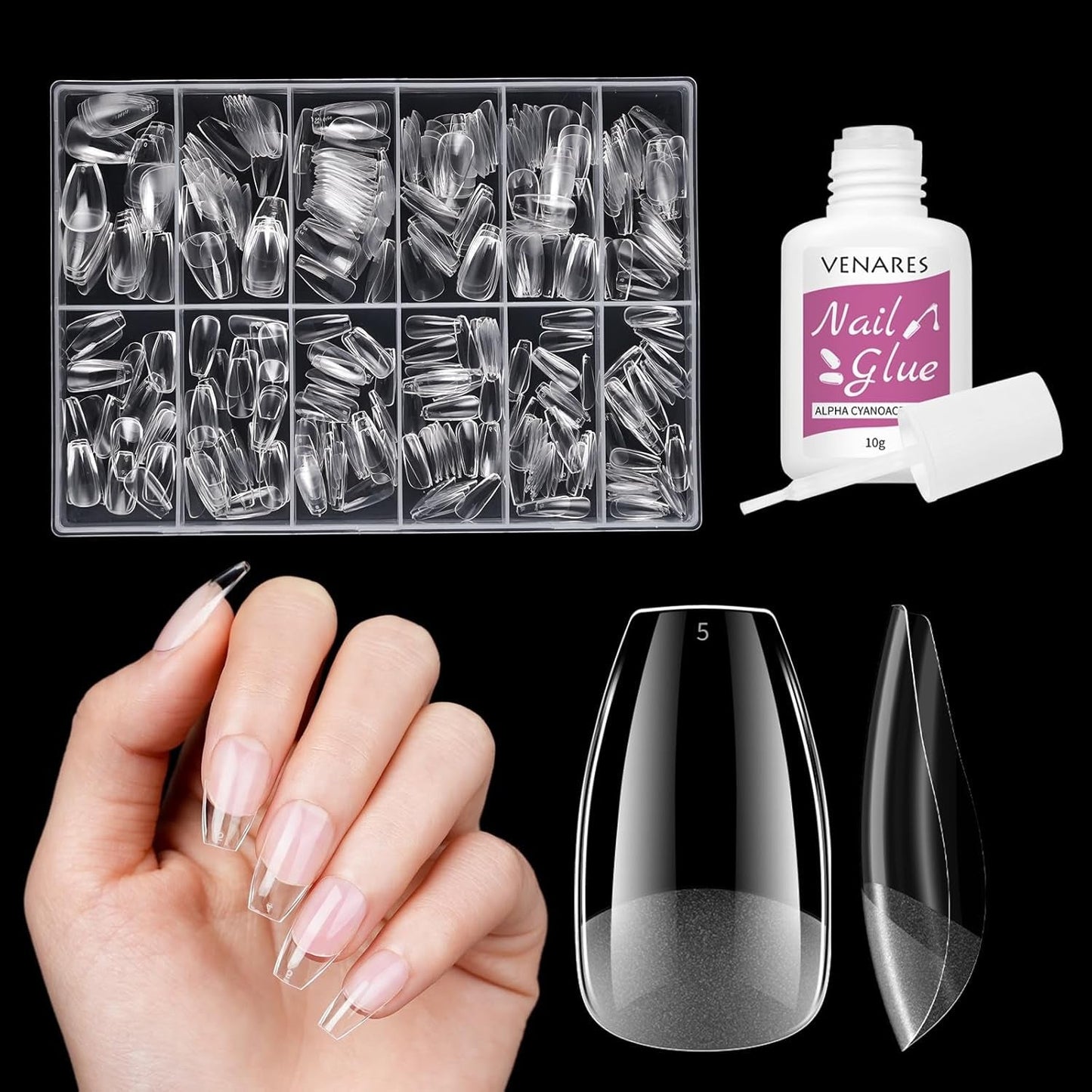 Uñas postizas cortas bailarina 500 Uds pegamento en 12 tamaños uñas artificiales Gel suave corto cobertura completa puntas de uñas para uñas de Gel cortas S