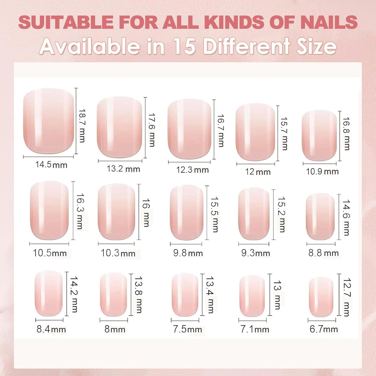 Juego de 240 uñas cuadradas degradadas, uñas artificiales degradadas blancas desnudas para pegamento de pluma de aceite, uñas postizas naturales degradadas medias para mujeres DIY (cuadradas desnudas)
