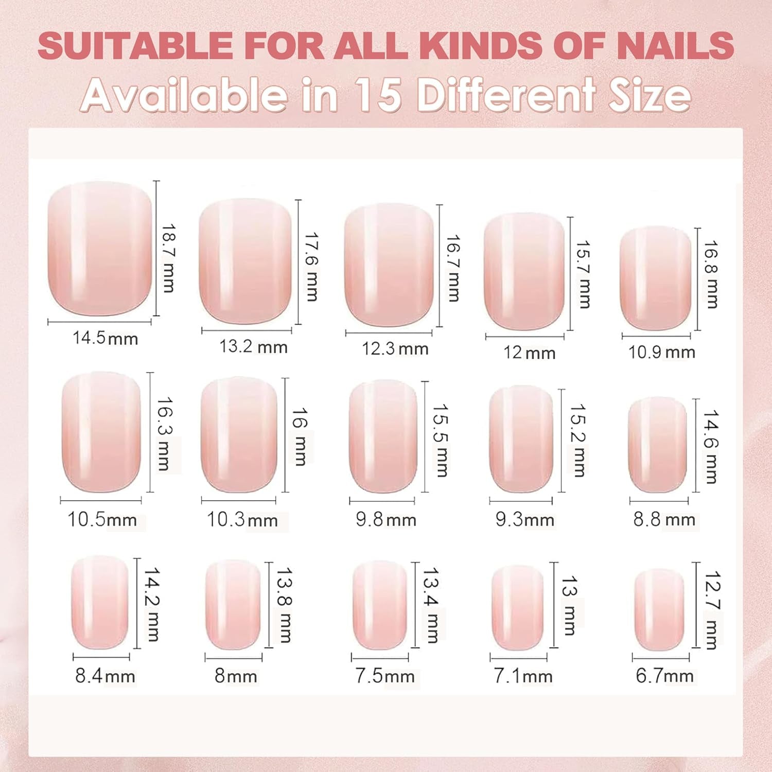 Juego de 240 uñas cuadradas degradadas, uñas artificiales degradadas blancas desnudas para pegamento de pluma de aceite, uñas postizas naturales degradadas medias para mujeres DIY (cuadradas desnudas)