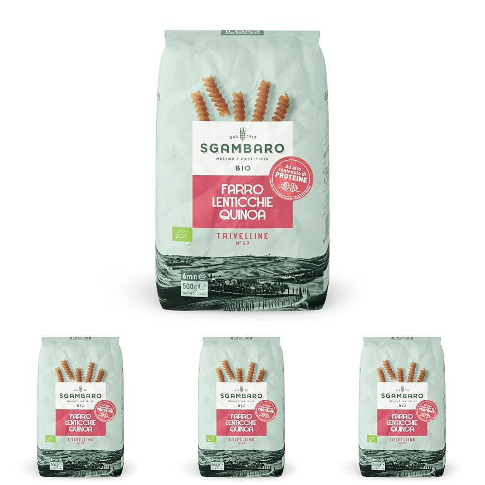 Pasta ecológica Trivelline N.47 - 500g con harina de espelta, harina de lentejas y harina de quinoa - Rica en proteínas, fuente de fibra y proteínas