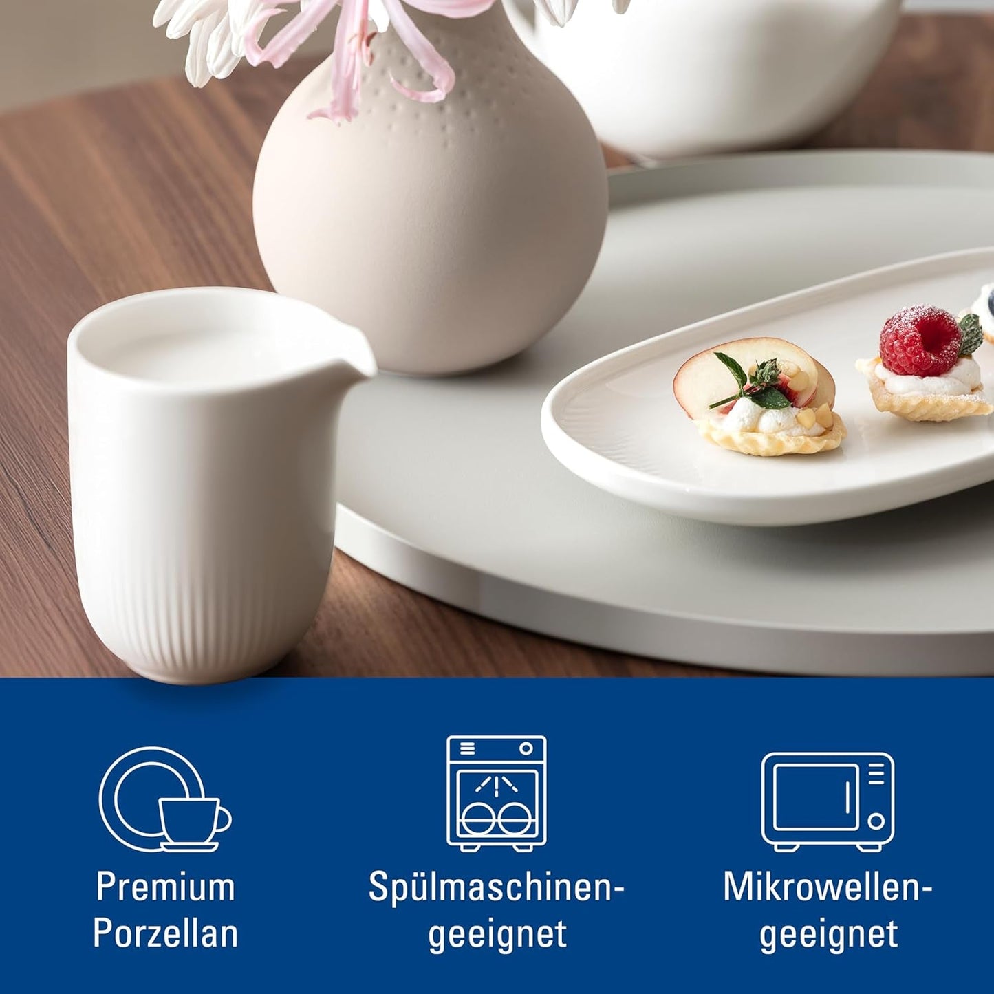 Villeroy & Boch - Taza de leche Afina 170 ml, blanca, apta para lavavajillas, microondas, jarra de leche, accesorio para café, jarra de cerámica, platillo, vajilla, porcelana Premium