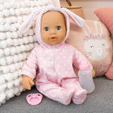 Bayer Design 93822AA Babypuppe Anna, spricht 24 Babylaute, weicher Körper, Schlafaugen, Schnuller, Flasche, 38 cm, rosa, Pequeño