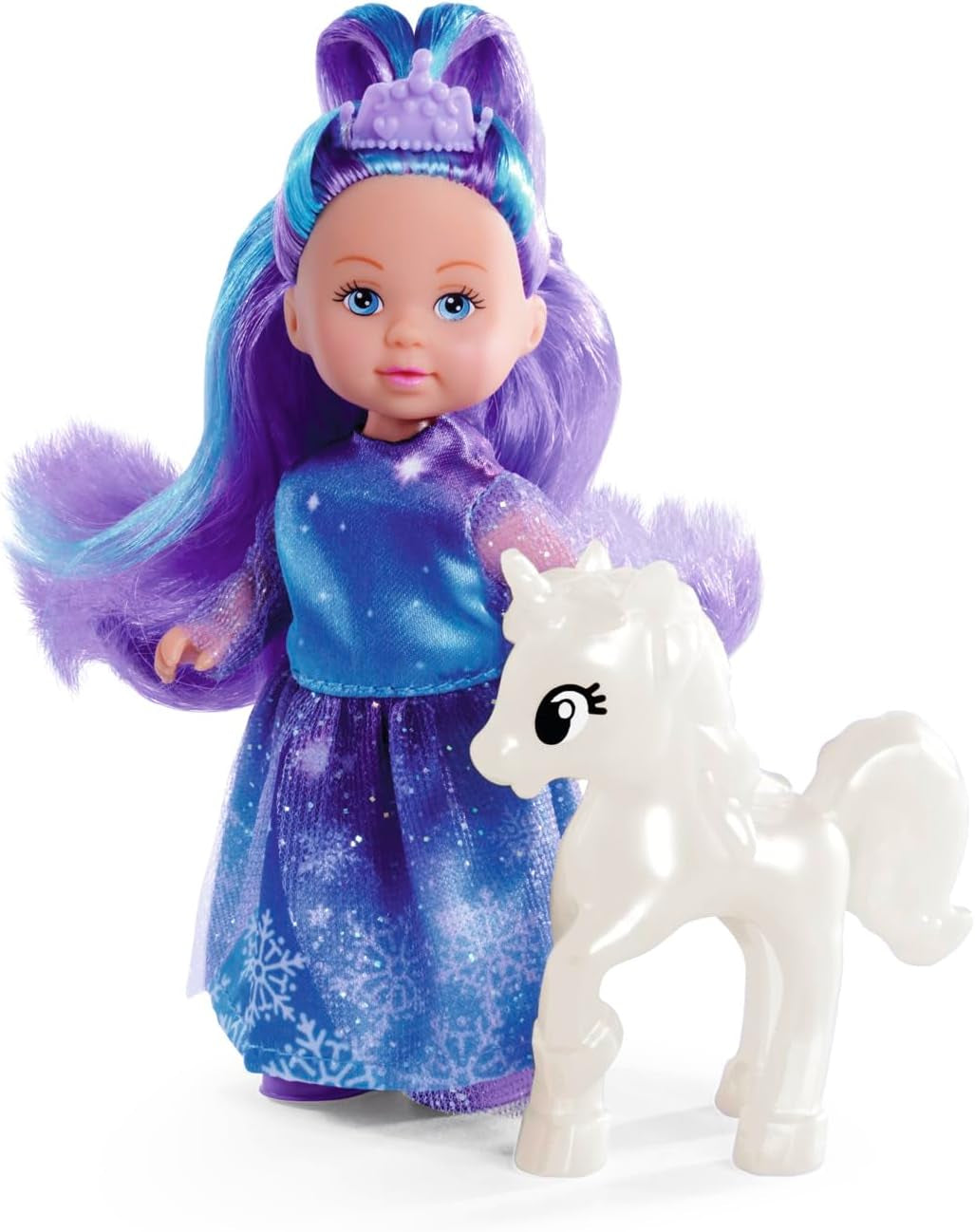 Muñeca Simba Evi Princess Fantasy of Love con un vestido de cuento de hadas y un unicornio brillante Muñeca de juego de 12 cm a partir de 3 años