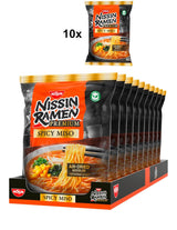 Nissin Ramen Premium - Miso Spicy Paquete de 10 fideos instantáneos secados al aire estilo japonés para ramen 'estilo restaurante' con un sabor ligeramente picante de miso y hojuelas de wakame (10 x 90,7 g)